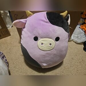 New With Tags Squishmallows Alexie the Cow 14" Purple and Black With Gold Horns.